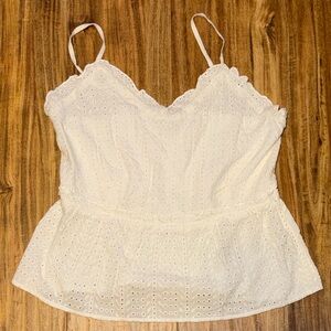 Sim & Sam Women large tank top White Eyelet Lace peplum fit flare sweetheart NWT